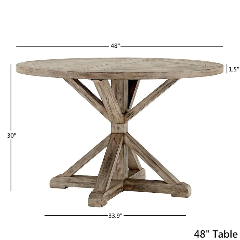 Table à manger ronde gris antique – Style pied central rustique, 4-8 places