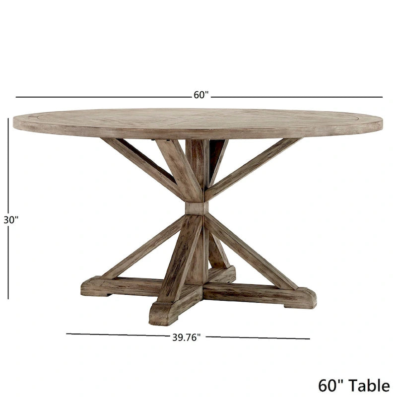 Table à manger ronde gris antique – Style pied central rustique, 4-8 places