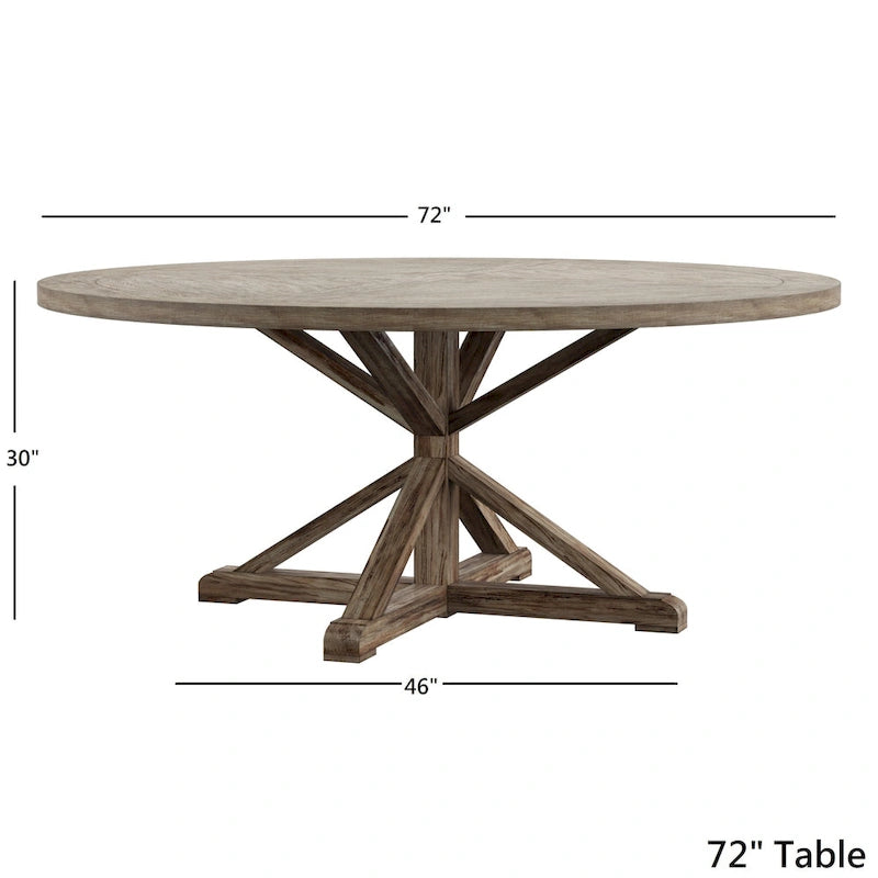 Table à manger ronde gris antique – Style pied central rustique, 4-8 places