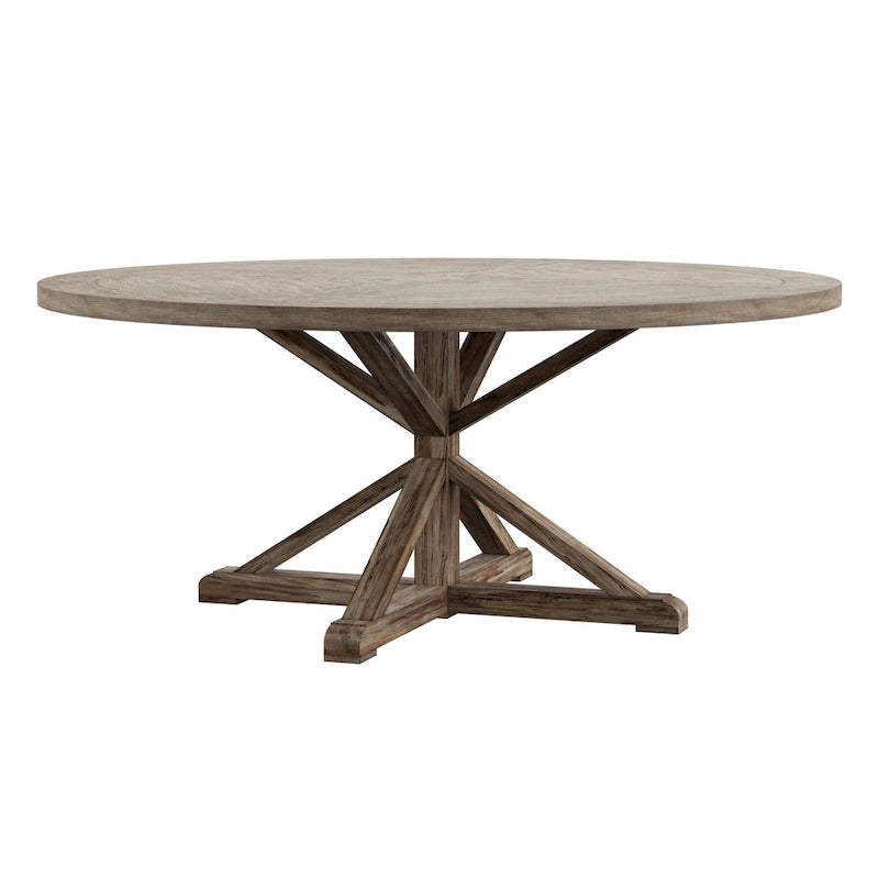 Table à manger ronde gris antique – Style pied central rustique, 4-8 places