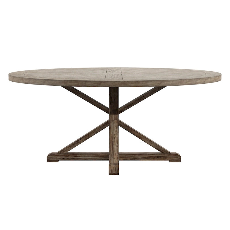 Table à manger ronde gris antique – Style pied central rustique, 4-8 places