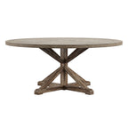 Table à manger ronde gris antique – Style pied central rustique, 4-8 places