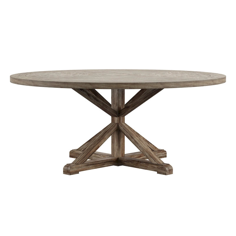 Table à manger ronde gris antique – Style pied central rustique, 4-8 places