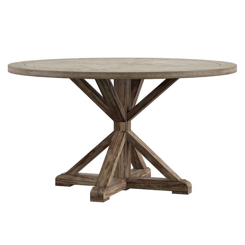 Table à manger ronde gris antique – Style pied central rustique, 4-8 places