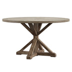 Table à manger ronde gris antique – Style pied central rustique, 4-8 places