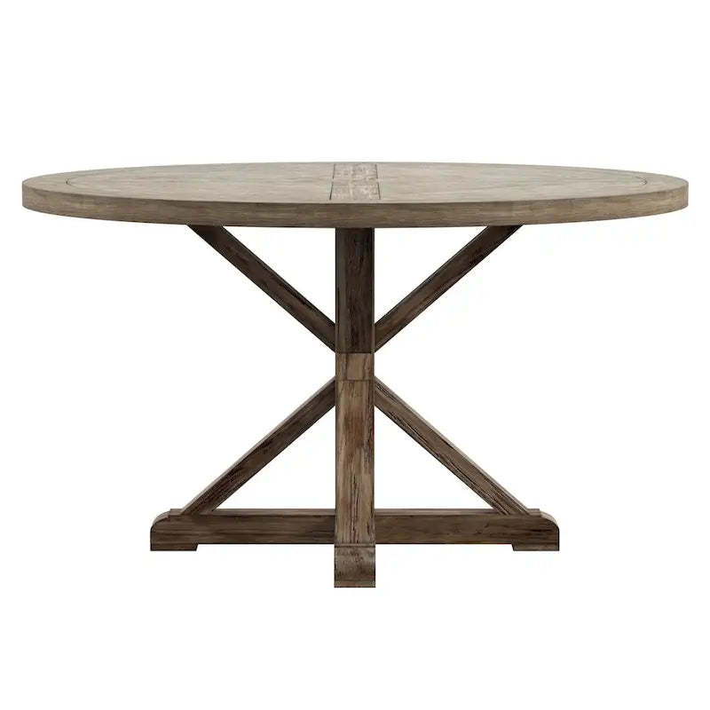 Table à manger ronde gris antique – Style pied central rustique, 4-8 places