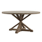 Table à manger ronde gris antique – Style pied central rustique, 4-8 places