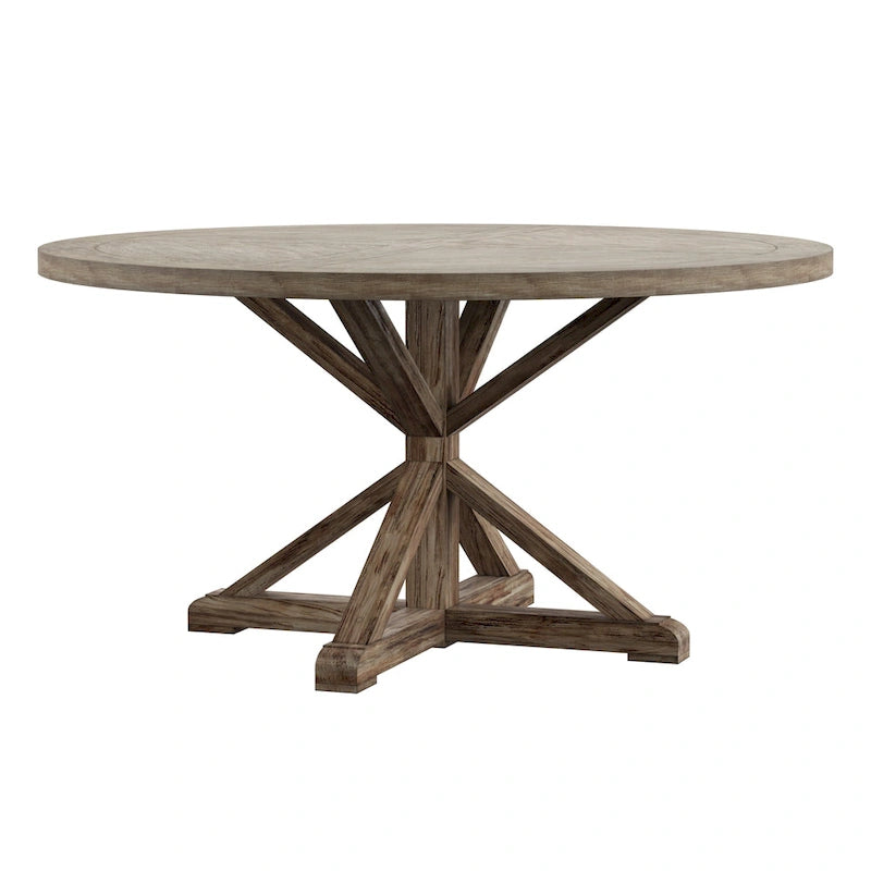 Table à manger ronde gris antique – Style pied central rustique, 4-8 places