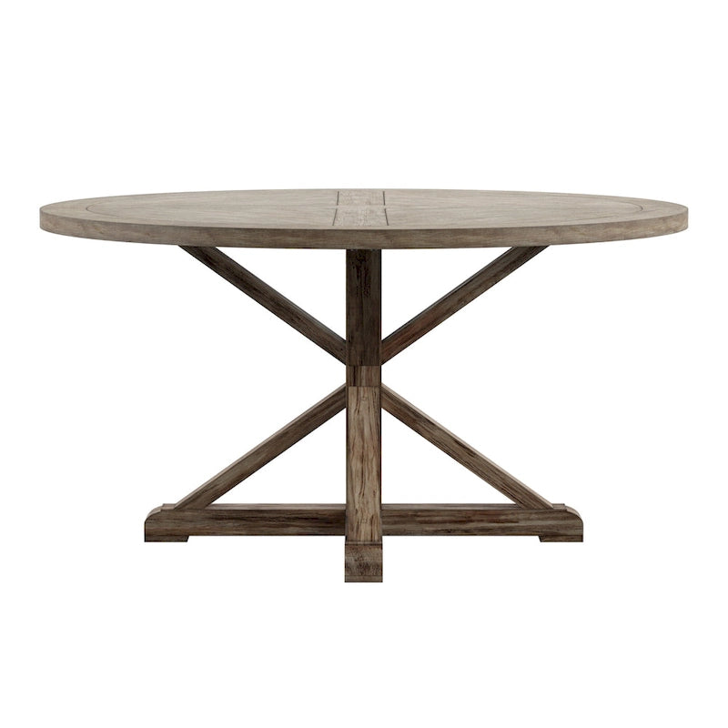 Table à manger ronde gris antique – Style pied central rustique, 4-8 places