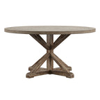 Table à manger ronde gris antique – Style pied central rustique, 4-8 places