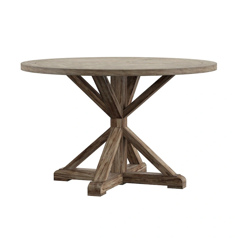 Table à manger ronde gris antique – Style pied central rustique, 4-8 places