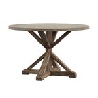 Table à manger ronde gris antique – Style pied central rustique, 4-8 places