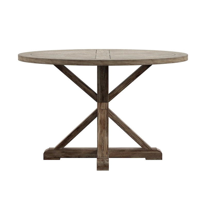 Table à manger ronde gris antique – Style pied central rustique, 4-8 places