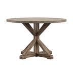 Table à manger ronde gris antique – Style pied central rustique, 4-8 places