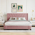 Lit plateforme Queen tapissé en lin avec 3 tiroirs, rose/bleu/beige/gris, 2 personnes