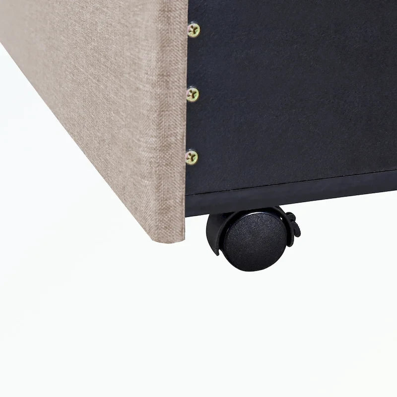 Lit plateforme Queen tapissé en lin avec 3 tiroirs, rose/bleu/beige/gris, 2 personnes