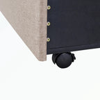 Lit plateforme Queen tapissé en lin avec 3 tiroirs, rose/bleu/beige/gris, 2 personnes
