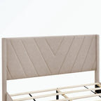Lit plateforme Queen tapissé en lin avec 3 tiroirs, rose/bleu/beige/gris, 2 personnes