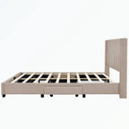 Lit plateforme Queen tapissé en lin avec 3 tiroirs, rose/bleu/beige/gris, 2 personnes