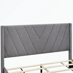 Lit plateforme Queen tapissé en lin avec 3 tiroirs, rose/bleu/beige/gris, 2 personnes