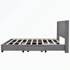 Lit plateforme Queen tapissé en lin avec 3 tiroirs, rose/bleu/beige/gris, 2 personnes