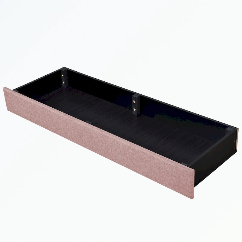 Lit plateforme Queen tapissé en lin avec 3 tiroirs, rose/bleu/beige/gris, 2 personnes