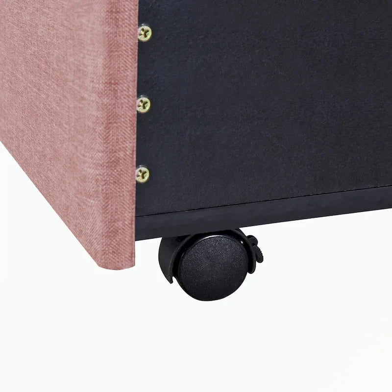 Lit plateforme Queen tapissé en lin avec 3 tiroirs, rose/bleu/beige/gris, 2 personnes