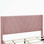 Lit plateforme Queen tapissé en lin avec 3 tiroirs, rose/bleu/beige/gris, 2 personnes