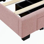 Lit plateforme Queen tapissé en lin avec 3 tiroirs, rose/bleu/beige/gris, 2 personnes