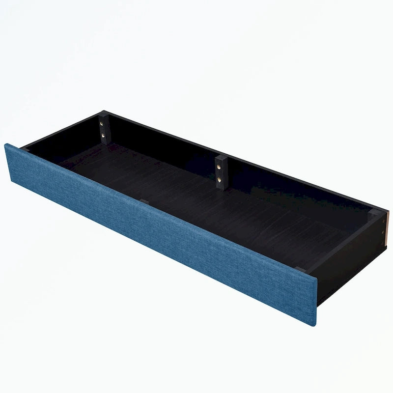 Lit plateforme Queen tapissé en lin avec 3 tiroirs, rose/bleu/beige/gris, 2 personnes