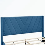 Lit plateforme Queen tapissé en lin avec 3 tiroirs, rose/bleu/beige/gris, 2 personnes