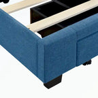 Lit plateforme Queen tapissé en lin avec 3 tiroirs, rose/bleu/beige/gris, 2 personnes