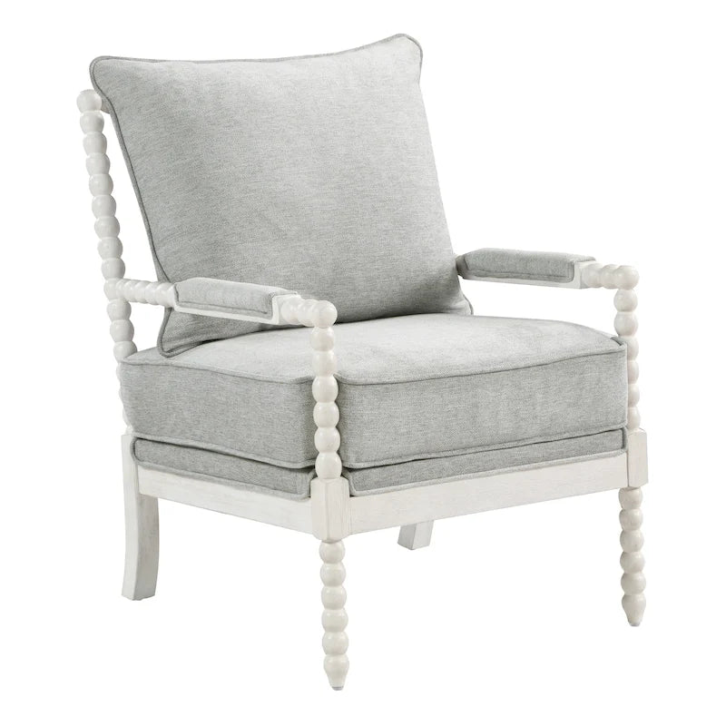 Fauteuil Spindle, Rembourré, Une place – Gris clair / Denim / Lin / Blanc antique