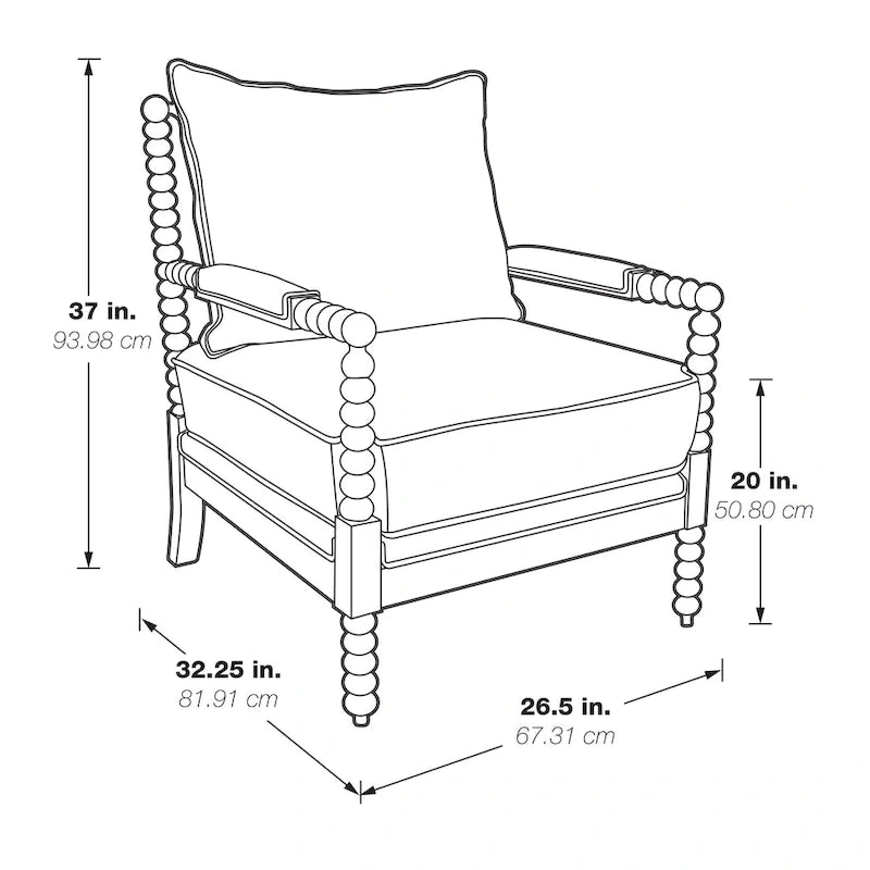 Fauteuil Spindle, Rembourré, Une place – Gris clair / Denim / Lin / Blanc antique