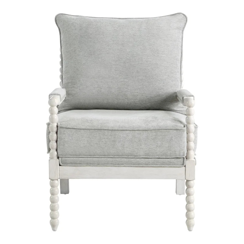 Fauteuil Spindle, Rembourré, Une place – Gris clair / Denim / Lin / Blanc antique