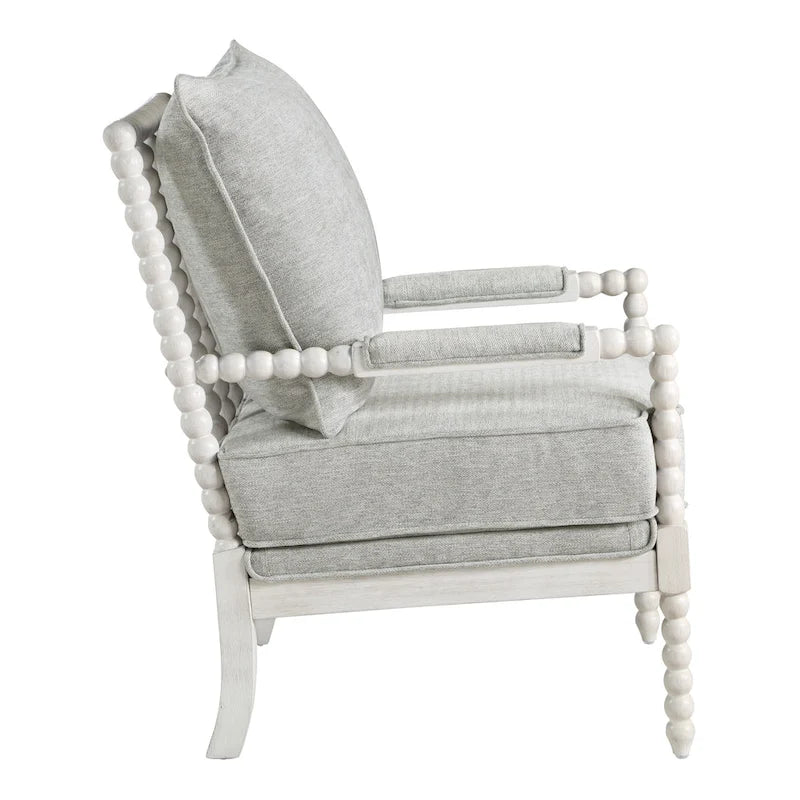 Fauteuil Spindle, Rembourré, Une place – Gris clair / Denim / Lin / Blanc antique