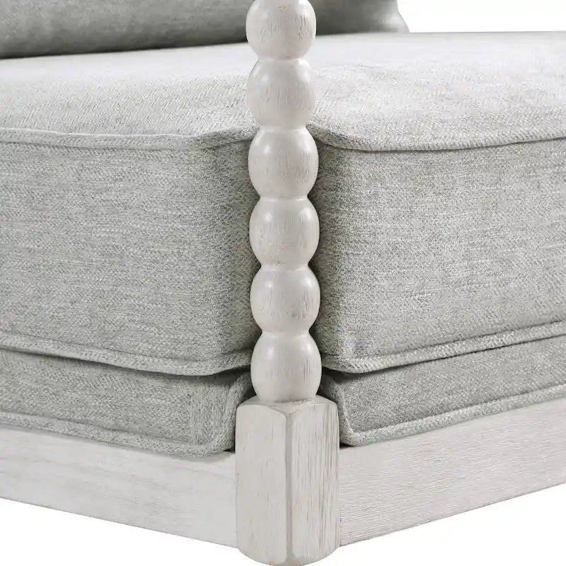 Fauteuil Spindle, Rembourré, Une place – Gris clair / Denim / Lin / Blanc antique