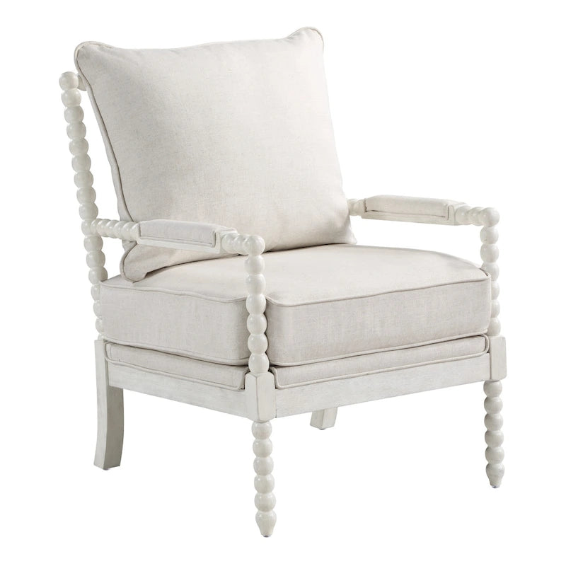 Fauteuil Spindle, Rembourré, Une place – Gris clair / Denim / Lin / Blanc antique