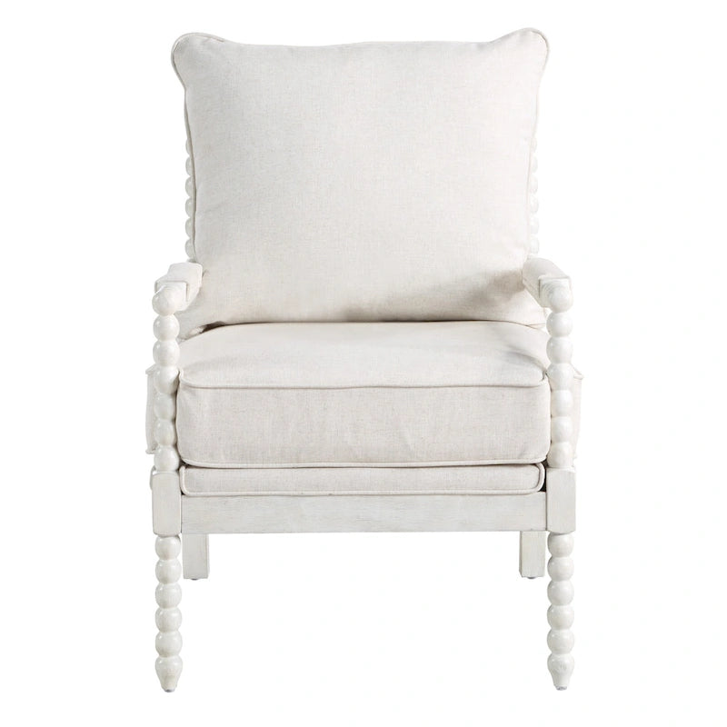 Fauteuil Spindle, Rembourré, Une place – Gris clair / Denim / Lin / Blanc antique