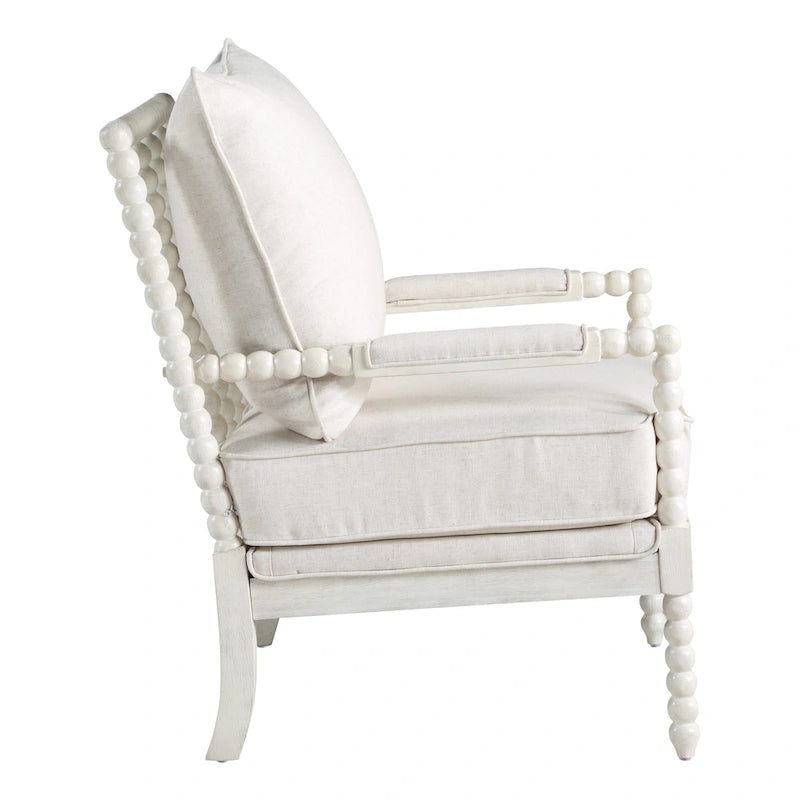 Fauteuil Spindle, Rembourré, Une place – Gris clair / Denim / Lin / Blanc antique