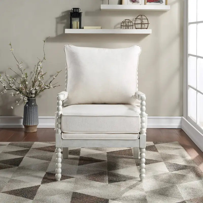 Fauteuil Spindle, Rembourré, Une place – Gris clair / Denim / Lin / Blanc antique