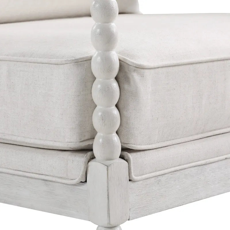 Fauteuil Spindle, Rembourré, Une place – Gris clair / Denim / Lin / Blanc antique
