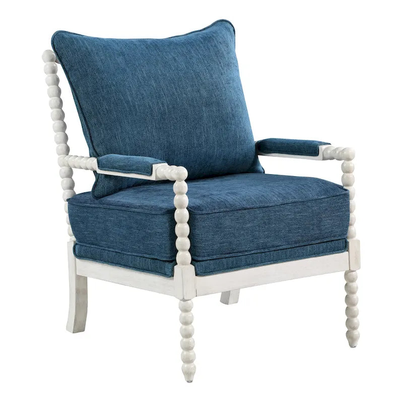Fauteuil Spindle, Rembourré, Une place – Gris clair / Denim / Lin / Blanc antique