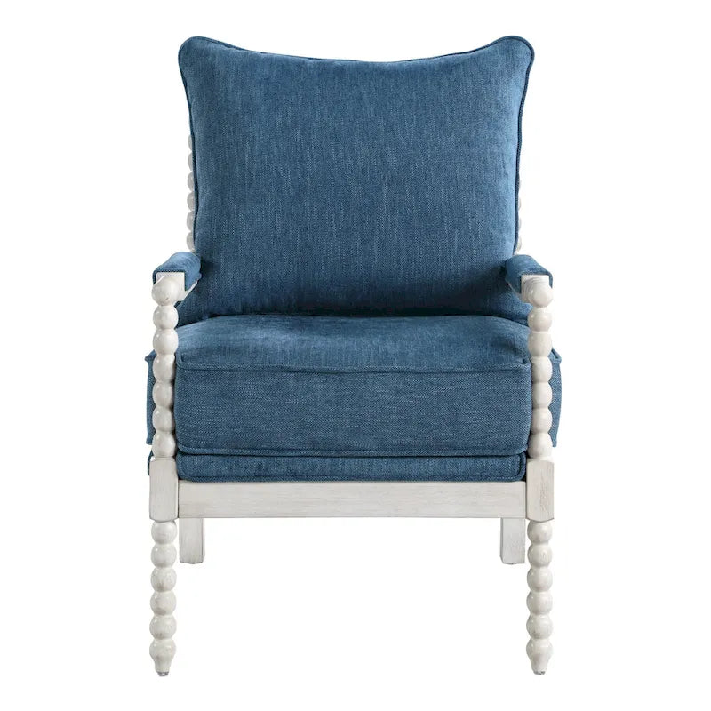 Fauteuil Spindle, Rembourré, Une place – Gris clair / Denim / Lin / Blanc antique