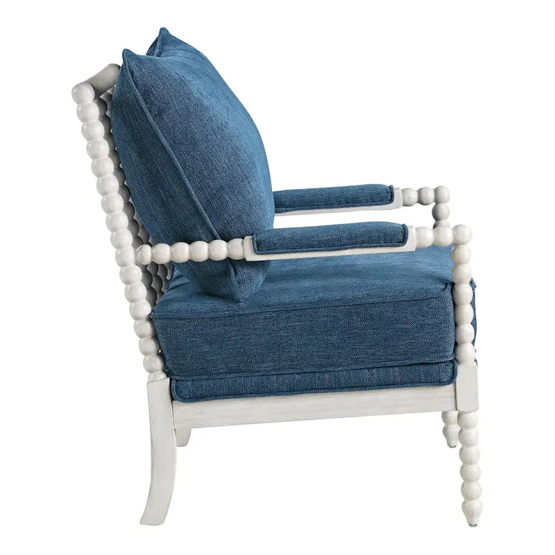 Fauteuil Spindle, Rembourré, Une place – Gris clair / Denim / Lin / Blanc antique