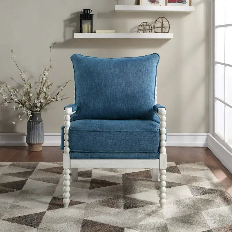 Fauteuil Spindle, Rembourré, Une place – Gris clair / Denim / Lin / Blanc antique