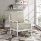 Fauteuil Spindle, Rembourré, Une place – Gris clair / Denim / Lin / Blanc antique