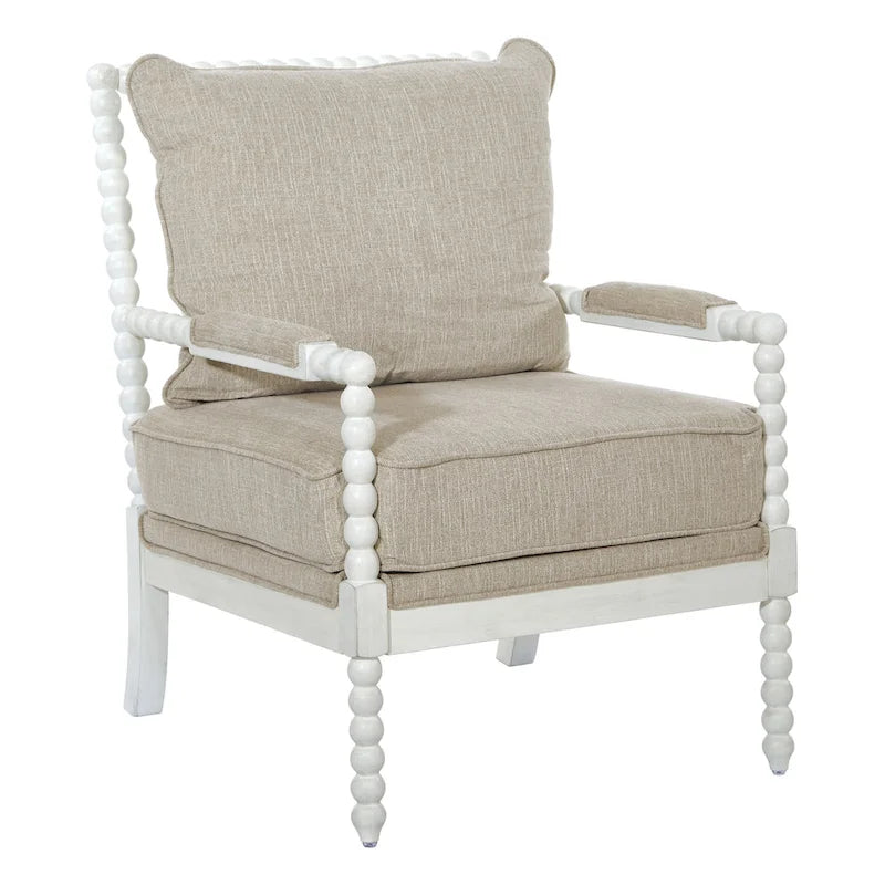 Fauteuil Spindle, Rembourré, Une place – Gris clair / Denim / Lin / Blanc antique