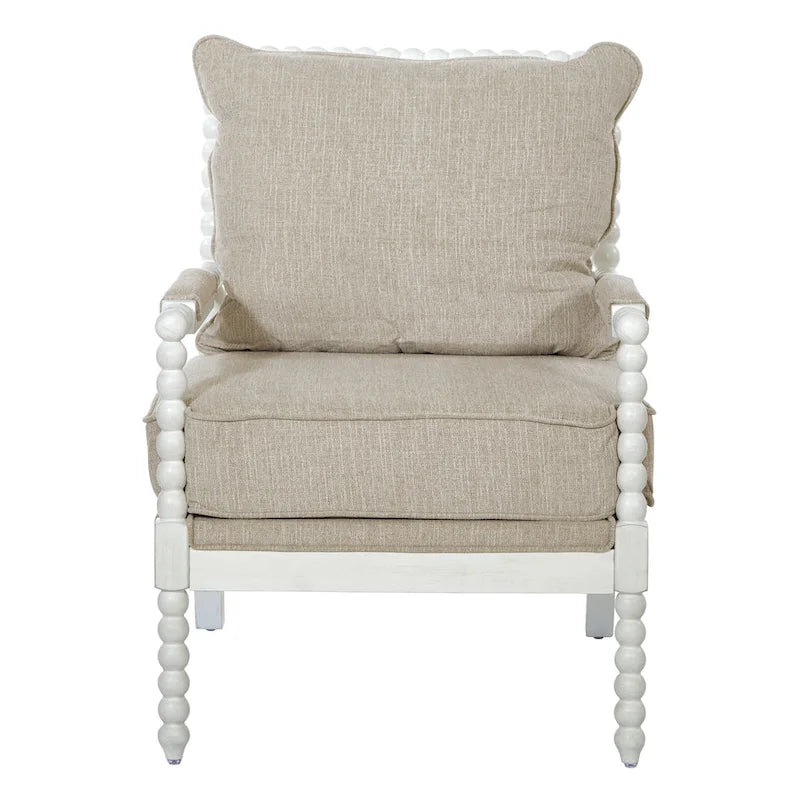 Fauteuil Spindle, Rembourré, Une place – Gris clair / Denim / Lin / Blanc antique