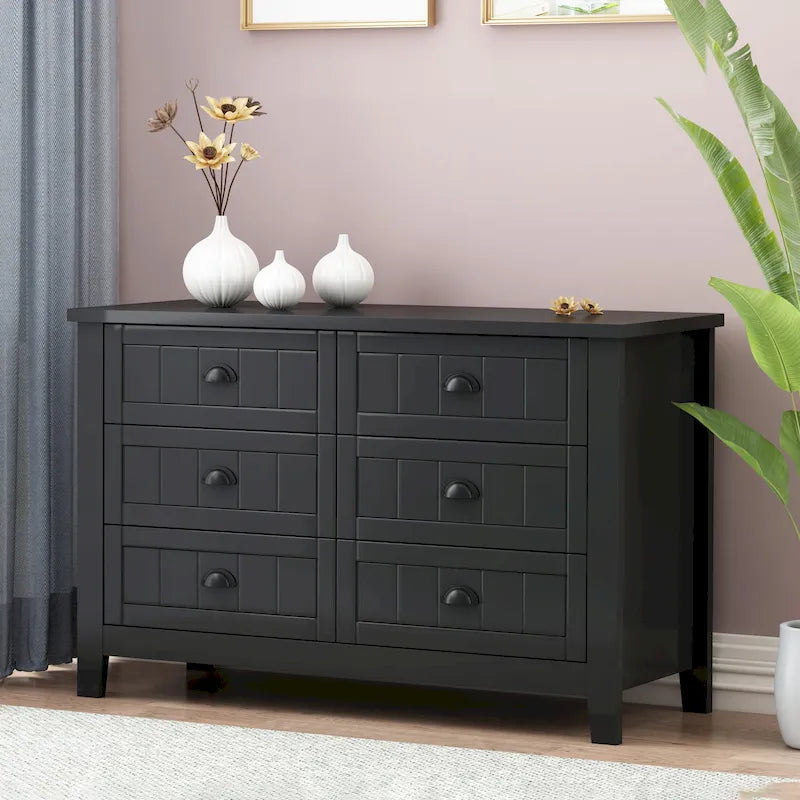 Commode de tiroirs noire/bleue de style rétro à poignée coquille (4 ou 6 tiroirs, assemblage par 1 personne)